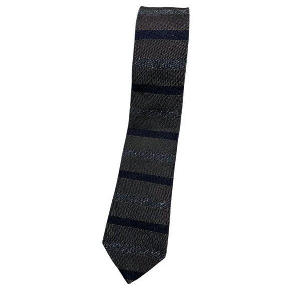 BURBERRY Men's Silk Wool Linen Necktie LUXURY Tie Brown Navy Striped W:2.7" EUC - Picture 1 of 5